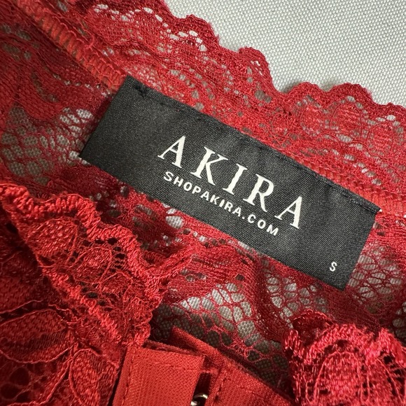 AKIRA Womens Small Red Corset Bustier Date Night Lace Sleeves Regency Going Out - Picture 9 of 16